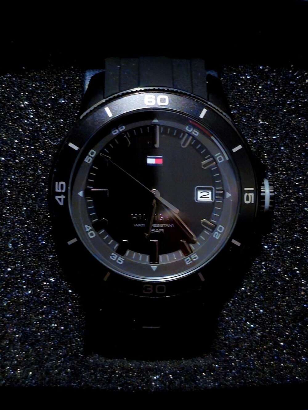 Tommy Hilfiger Black Dial Silicone Sport Watch with Date